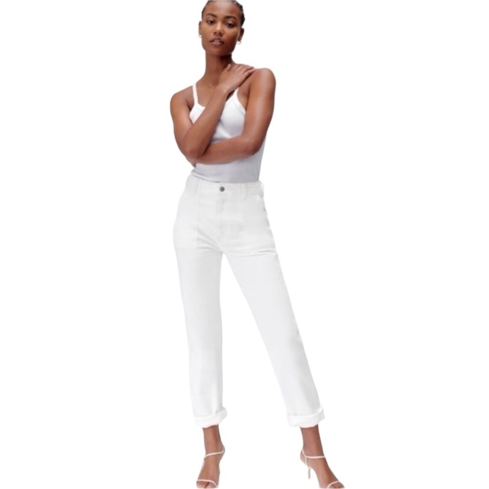 Denim Forum The Joni High Rise Loose Utility Jeans White Size 27 Non-Stretch